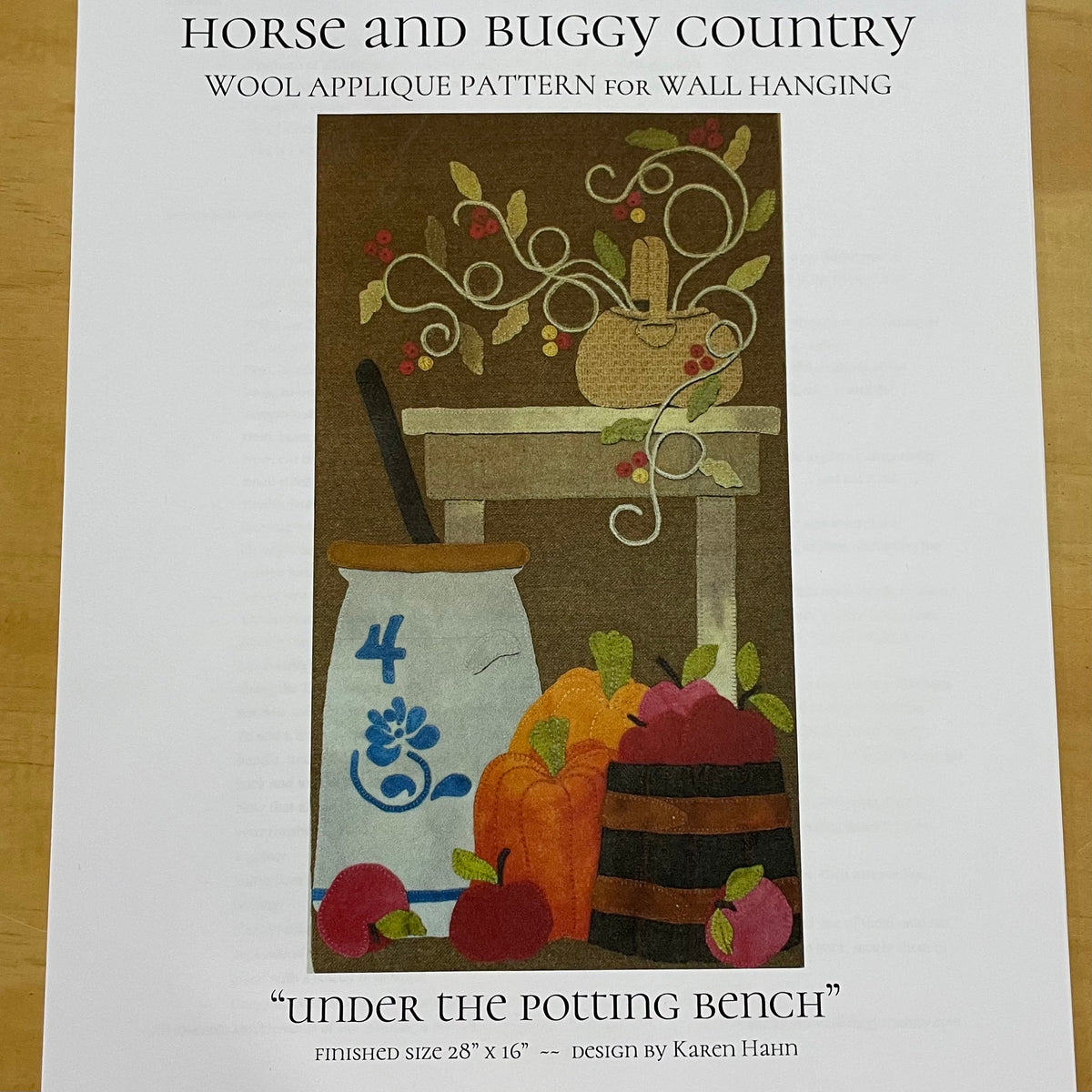 Under the Potting Bench - Horse and Buggy Country Wool Applique Pattern